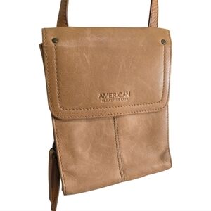 American Leather Co. Tan Leather Crossbody Bag Multiple Pockets